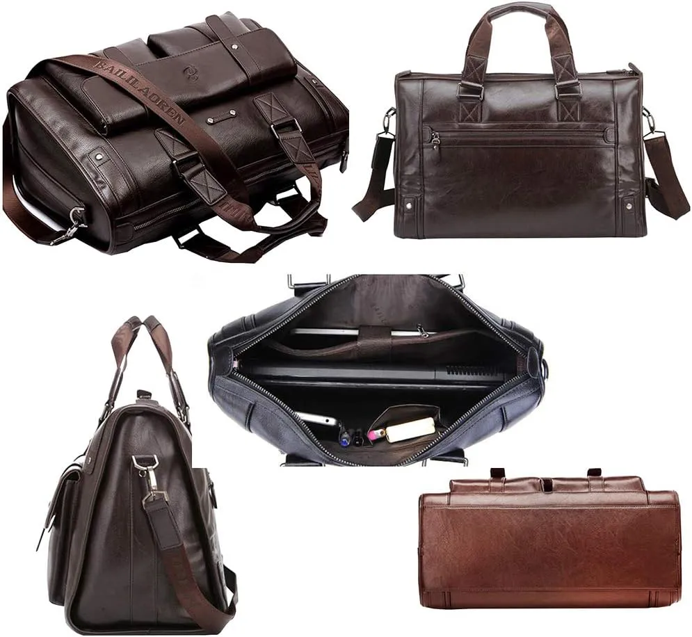 17 inch men Business bag Travel Briefcase Laptop Messenger Bags Vintage pu leather Shoulder bag