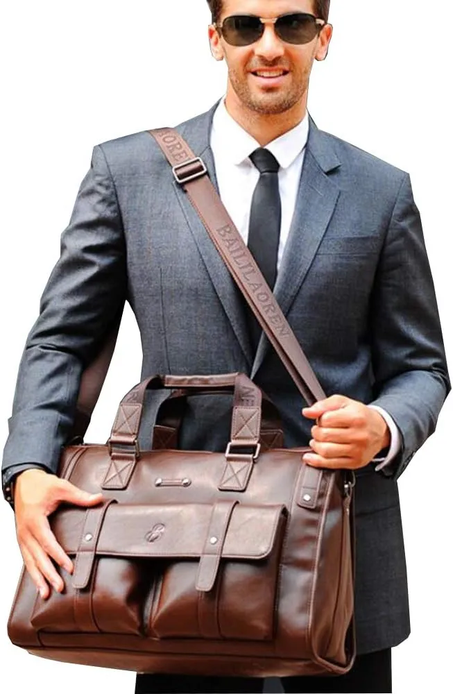 17 inch men Business bag Travel Briefcase Laptop Messenger Bags Vintage pu leather Shoulder bag