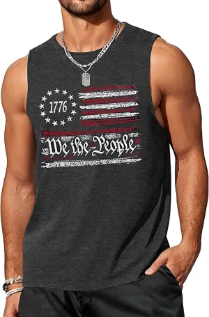 4th of July Tank Top Men American Flag Patriotic Sleeveless Shirts USA Stars and Stripes Independence Day Muscle Tanks