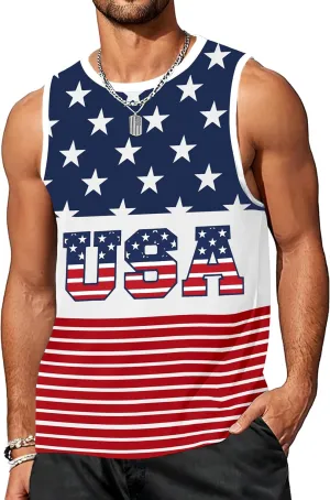 4th of July Tank Top Men American Flag Patriotic Sleeveless Shirts USA Stars and Stripes Independence Day Muscle Tanks