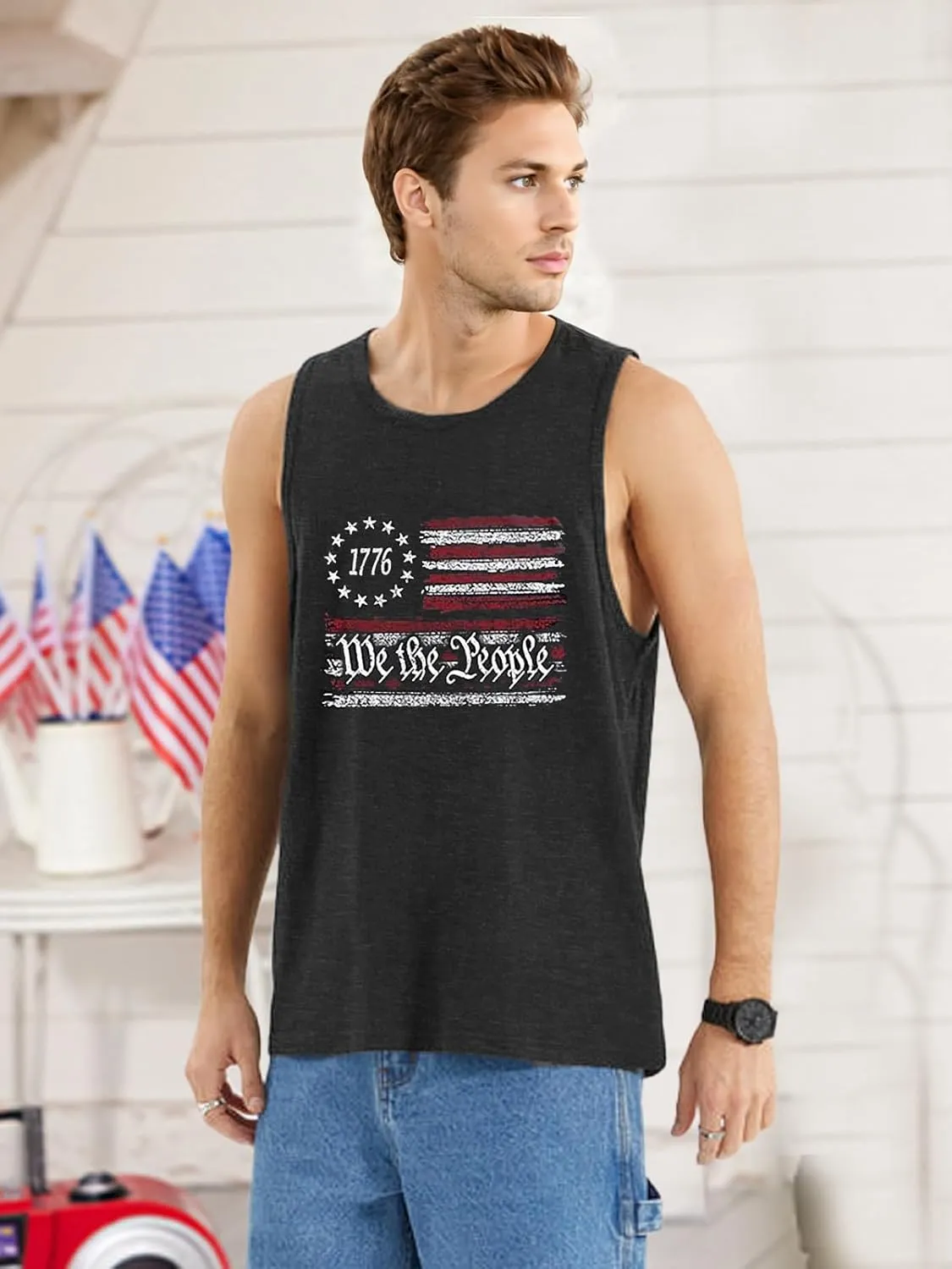 4th of July Tank Top Men American Flag Patriotic Sleeveless Shirts USA Stars and Stripes Independence Day Muscle Tanks