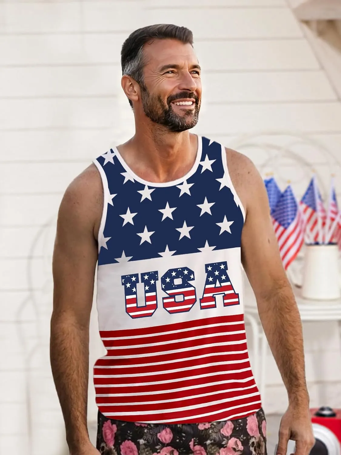 4th of July Tank Top Men American Flag Patriotic Sleeveless Shirts USA Stars and Stripes Independence Day Muscle Tanks