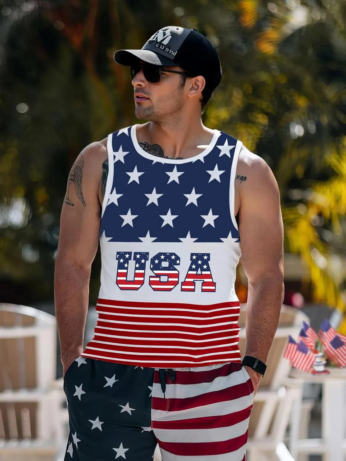 4th of July Tank Top Men American Flag Patriotic Sleeveless Shirts USA Stars and Stripes Independence Day Muscle Tanks