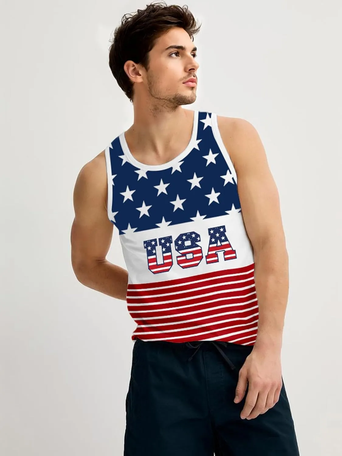 4th of July Tank Top Men American Flag Patriotic Sleeveless Shirts USA Stars and Stripes Independence Day Muscle Tanks