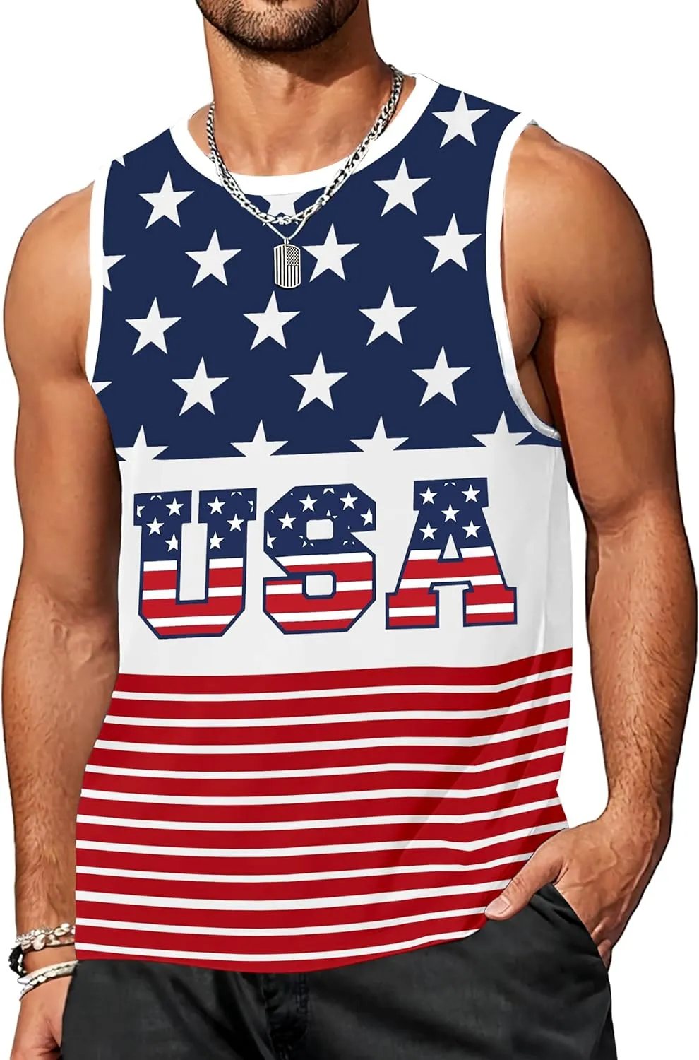 4th of July Tank Top Men American Flag Patriotic Sleeveless Shirts USA Stars and Stripes Independence Day Muscle Tanks