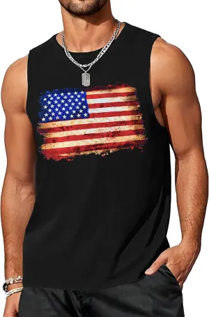 4th of July Tank Top Men American Flag Patriotic Sleeveless Shirts USA Stars and Stripes Independence Day Muscle Tanks