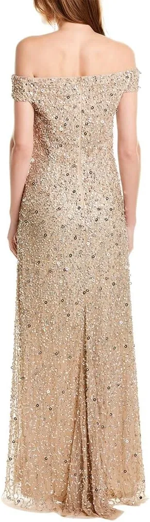 Adrianna Papell Women's Off The Shoulder Sequin Beaded Gown