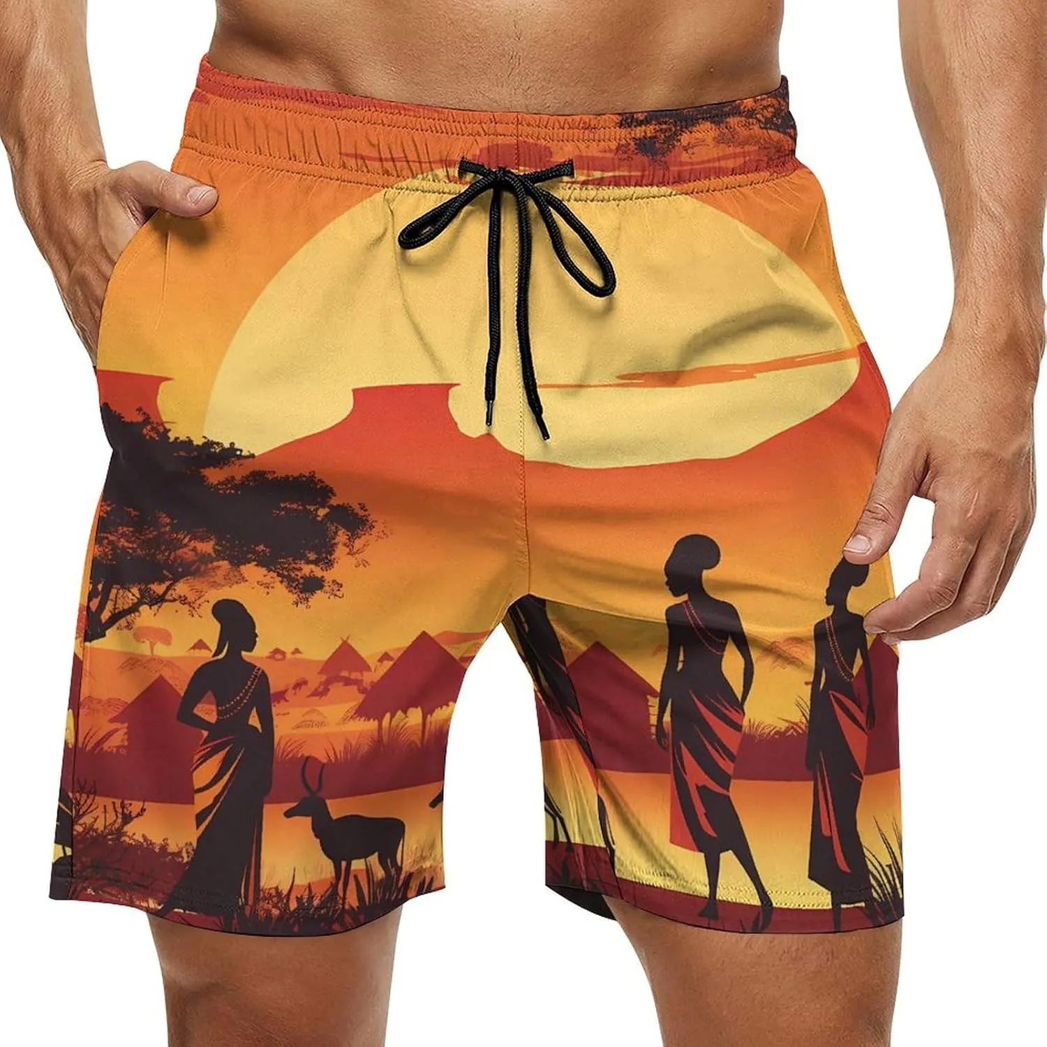 African American Women Men's Swim Trunks Quick Dry Board Shorts Breathable Summer Beach Shorts Bathing Suits