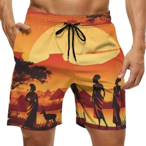 African American Women Men's Swim Trunks Quick Dry Board Shorts Breathable Summer Beach Shorts Bathing Suits