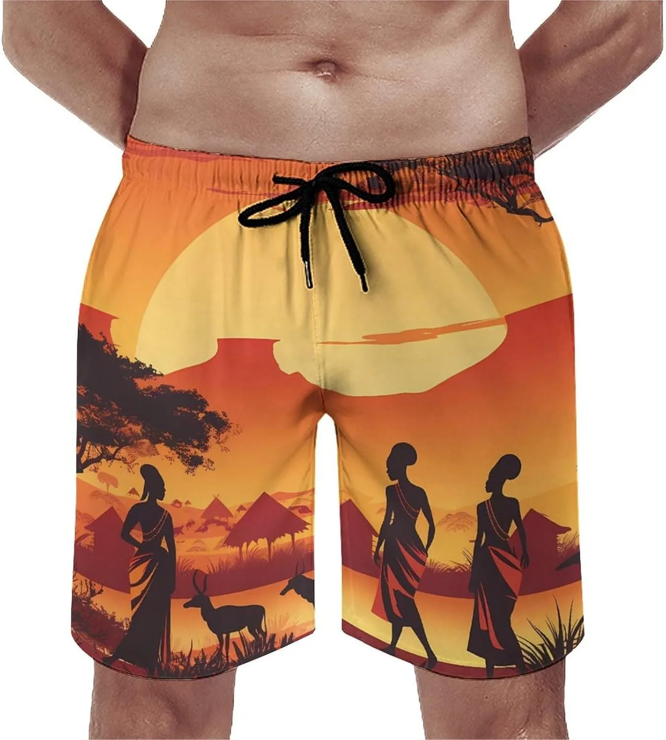 African American Women Men's Swim Trunks Quick Dry Board Shorts Breathable Summer Beach Shorts Bathing Suits