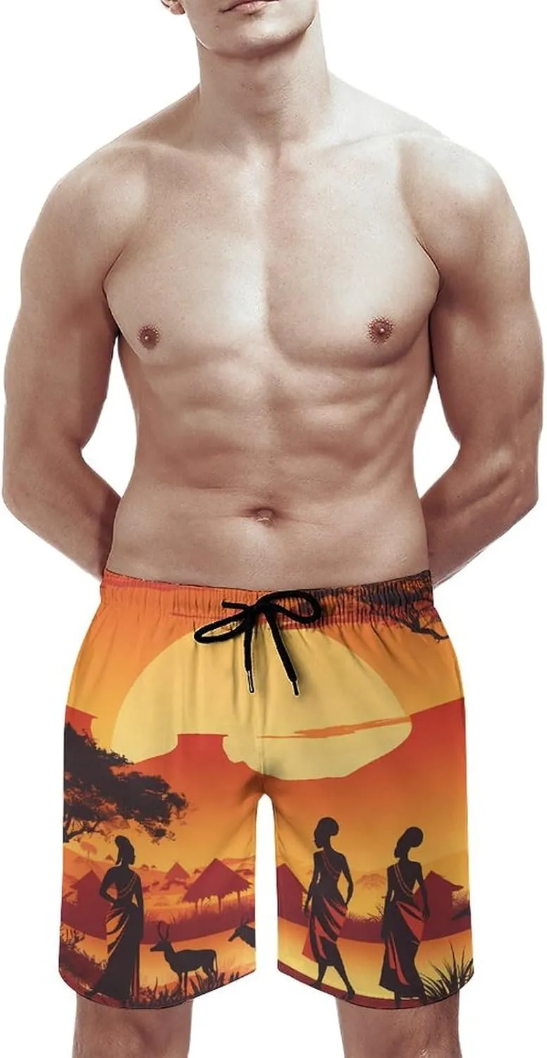 African American Women Men's Swim Trunks Quick Dry Board Shorts Breathable Summer Beach Shorts Bathing Suits