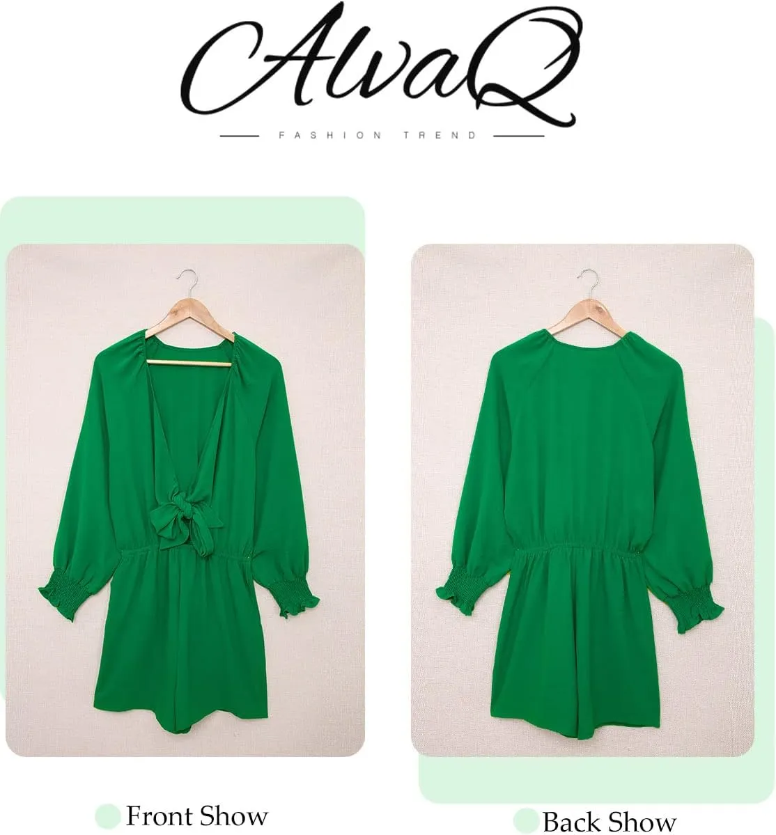 AlvaQ Rompers for Women 2024 Summer Tie Knot Front Sexy V Neck Short Jumpsuits