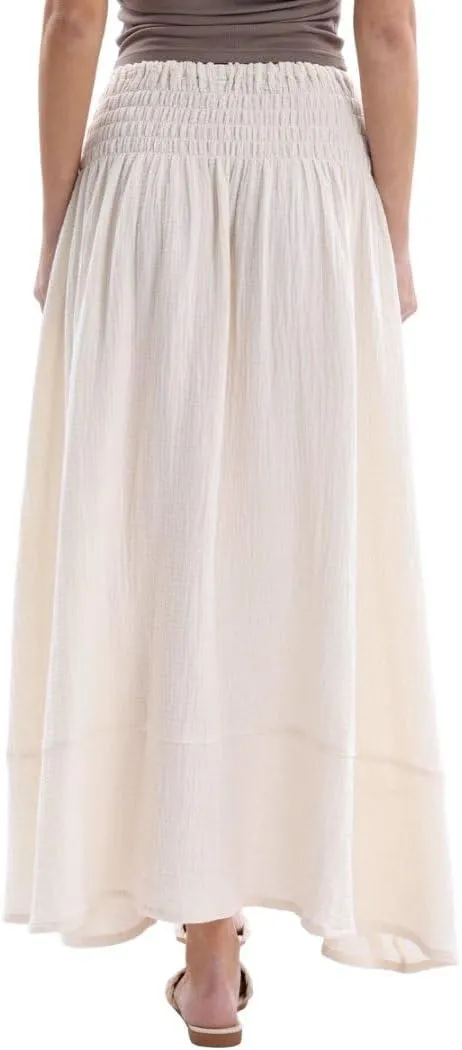 Amazhiyu Women's Summer Beach Crinkle Cotton Gauze Button-Front Slit Maxi Skirt