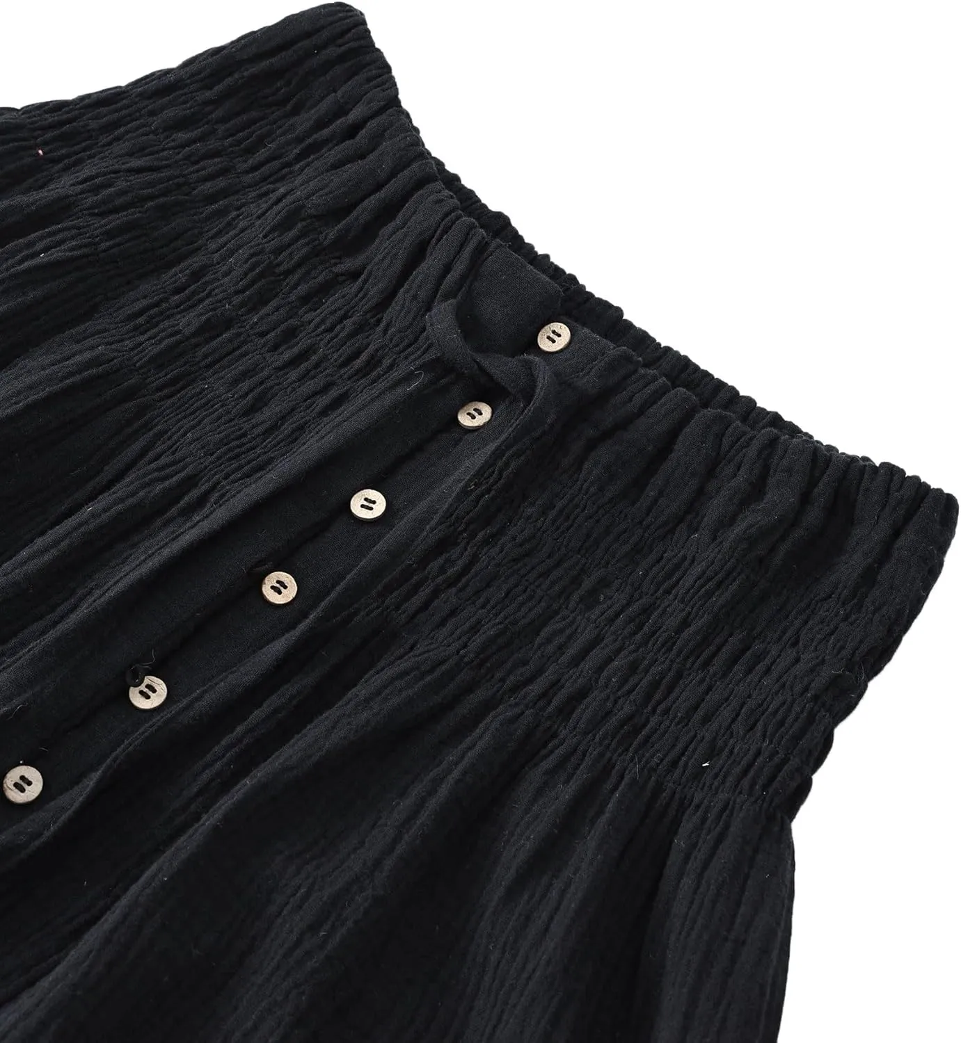 Amazhiyu Women's Summer Beach Crinkle Cotton Gauze Button-Front Slit Maxi Skirt