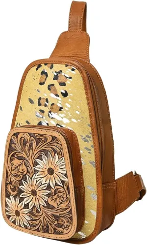 American Darling Sling Hand Tooled Hair-On Genuine Leather Western Women Bag Handbag Purse |Sling Bag | Leather Sling Bag | Fanny Pack Bag | Sling Bag for Women
