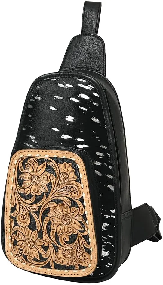 American Darling Sling Hand Tooled Hair-On Genuine Leather Western Women Bag Handbag Purse |Sling Bag | Leather Sling Bag | Fanny Pack Bag | Sling Bag for Women