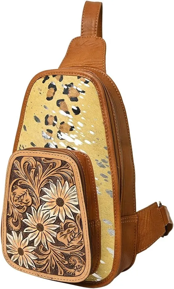 American Darling Sling Hand Tooled Hair-On Genuine Leather Western Women Bag Handbag Purse |Sling Bag | Leather Sling Bag | Fanny Pack Bag | Sling Bag for Women