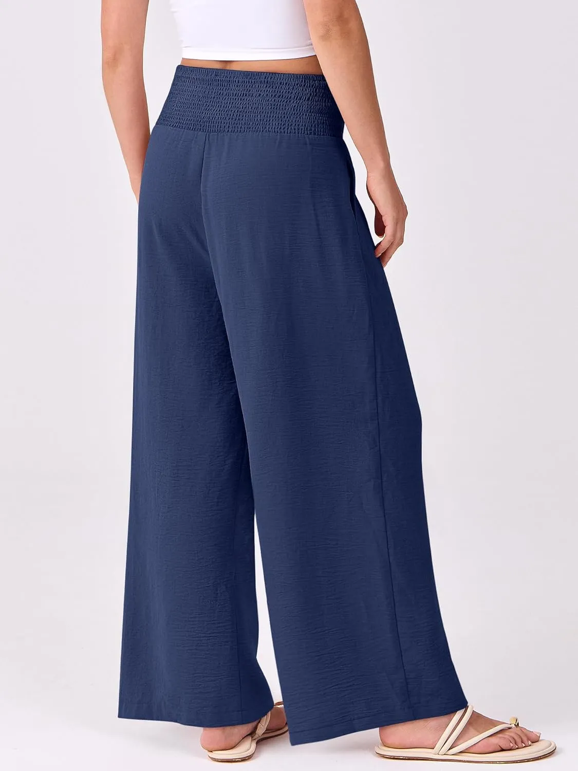 ANRABESS Women Palazzo Pants Summer Flowy Wide Leg High Waist Lounge Trousers with Pockets 2025 Casual Beach Vacation Outfits