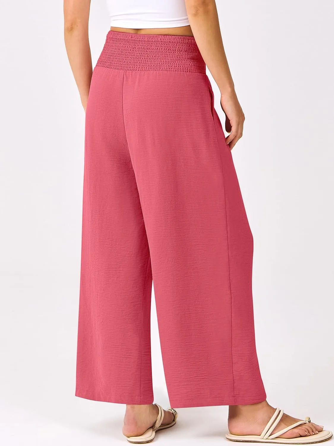 ANRABESS Womens Cropped Pants Wide Leg High Waisted Palazzo Pants Summer Flowy Beach Lounge Casual Trousers with Pockets