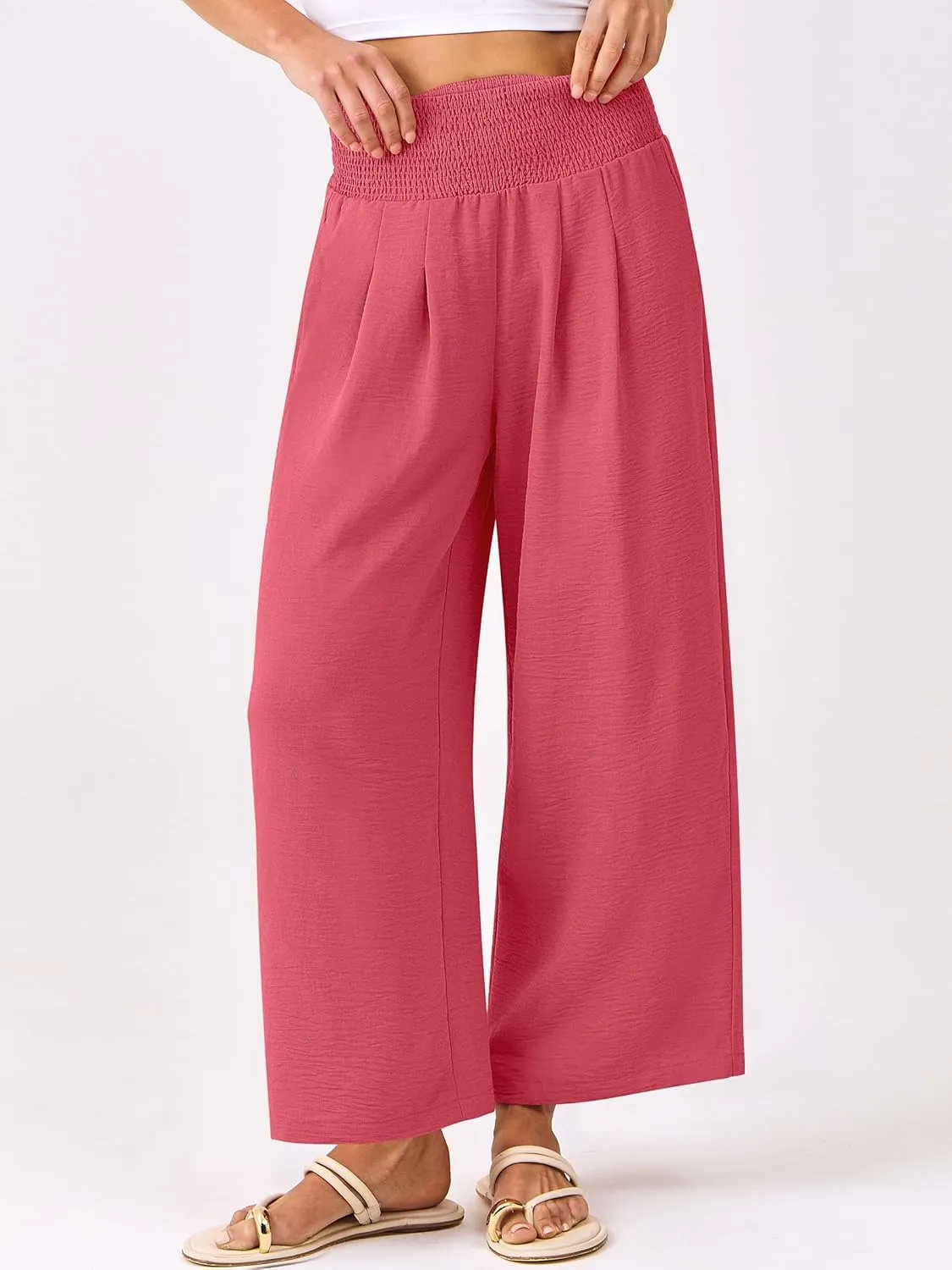 ANRABESS Womens Cropped Pants Wide Leg High Waisted Palazzo Pants Summer Flowy Beach Lounge Casual Trousers with Pockets
