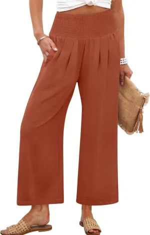 ANRABESS Womens Pants Wide Leg High Waisted Palazzo Pants Summer Flowy Beach Lounge Casual Trousers with Pockets