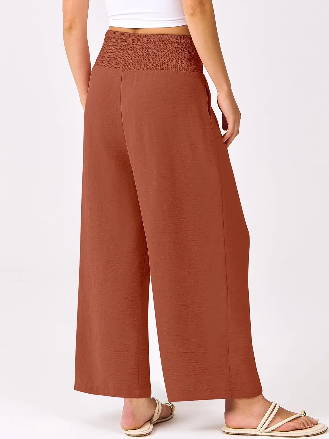ANRABESS Womens Pants Wide Leg High Waisted Palazzo Pants Summer Flowy Beach Lounge Casual Trousers with Pockets