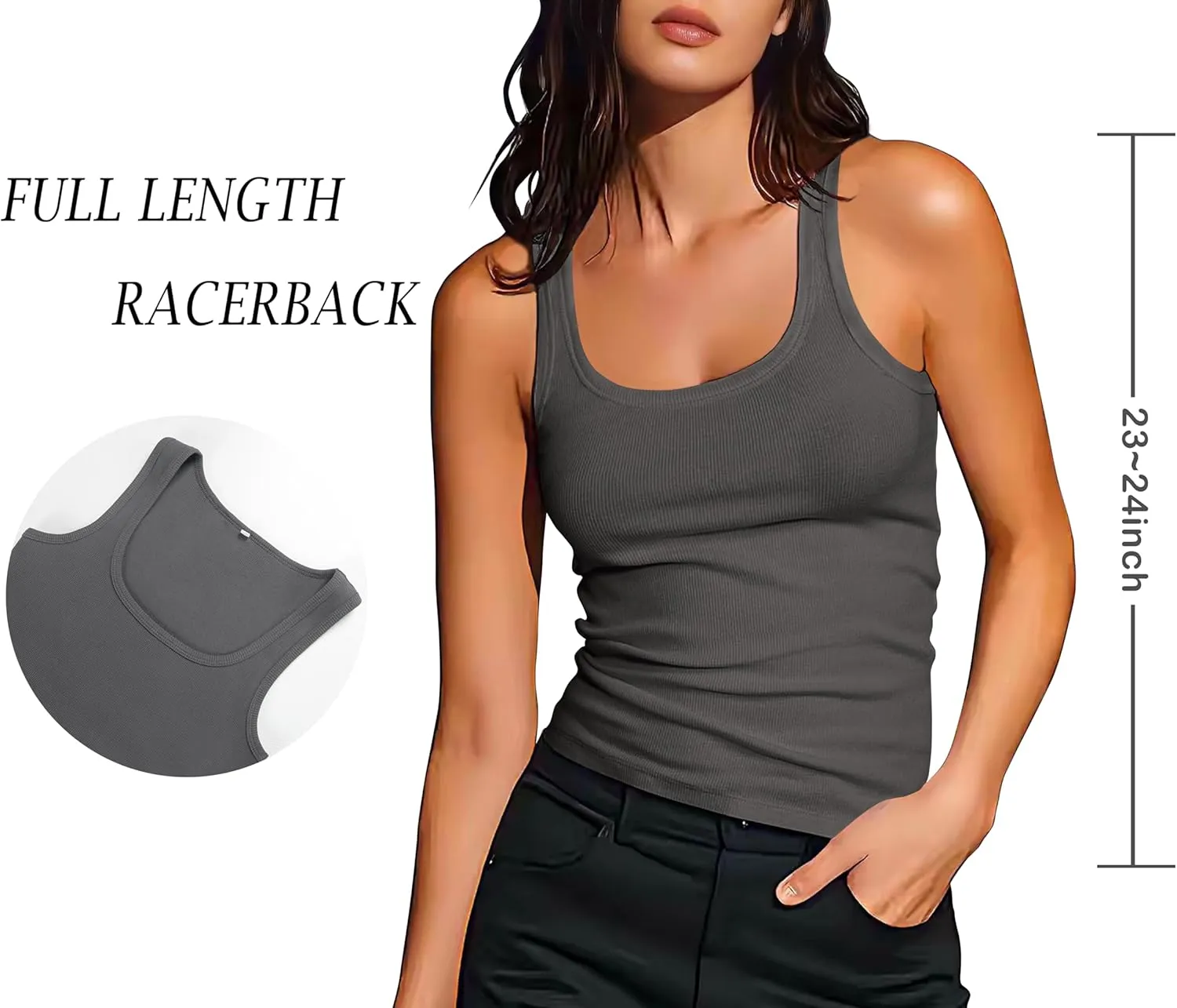 Artfish Women Sleeveless Ribbed Fitted Scoop Neck Full Length Racerback Basic Tank Tops