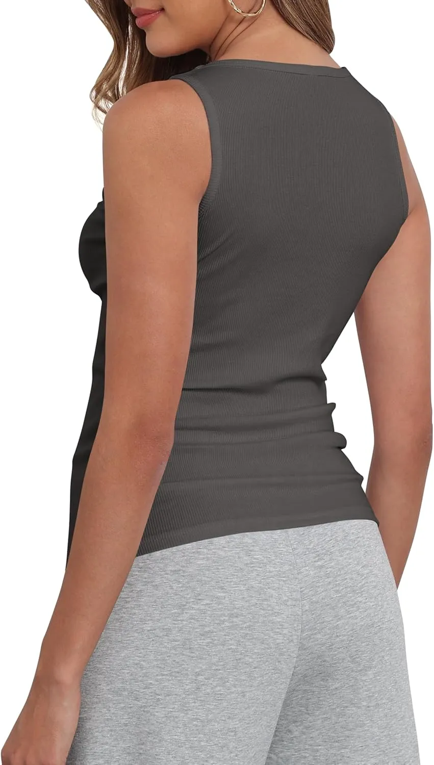 Artfish Women Sleeveless Ribbed Fitted Scoop Neck Full Length Racerback Basic Tank Tops