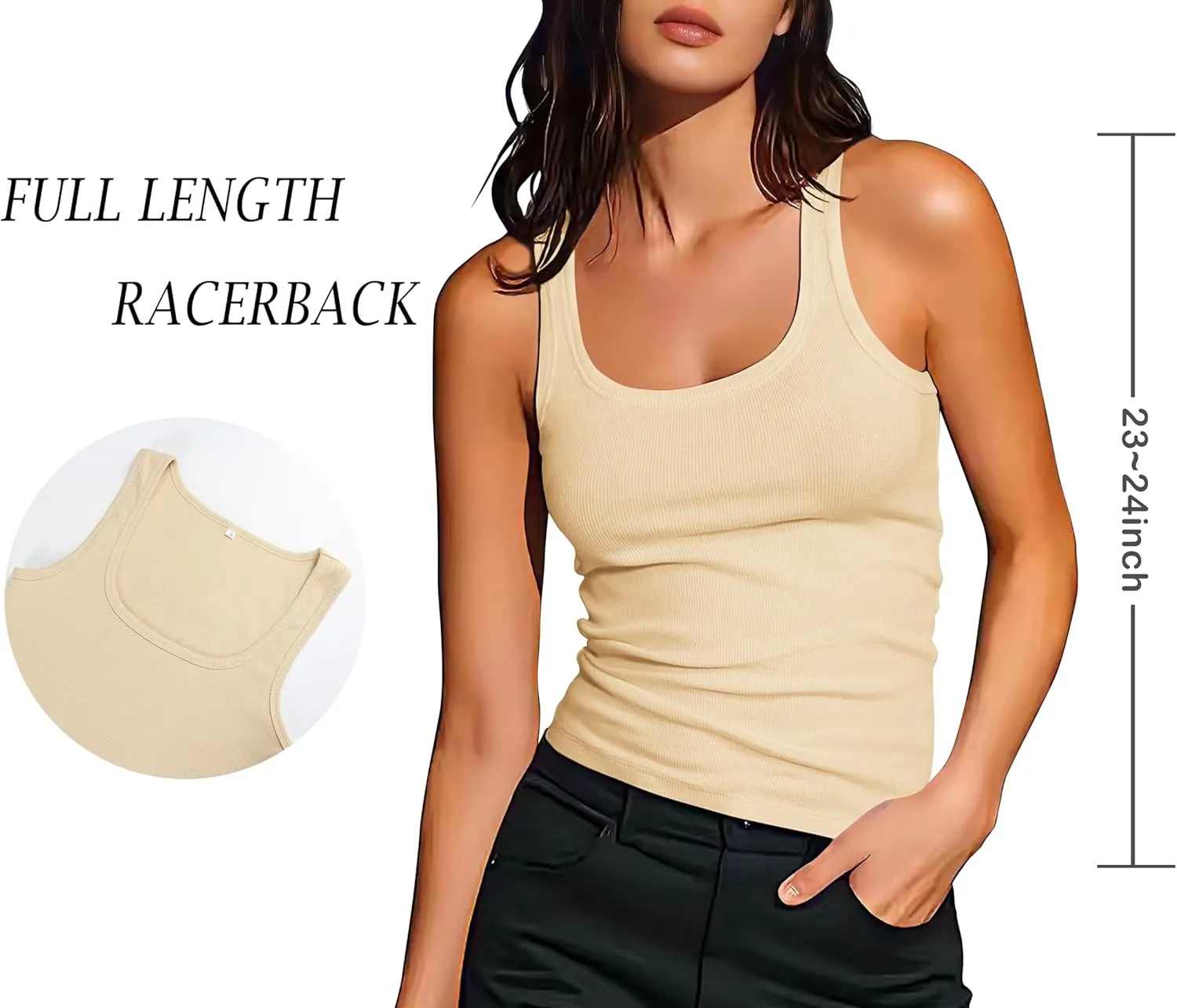 Artfish Women Sleeveless Ribbed Fitted Scoop Neck Full Length Racerback Basic Tank Tops