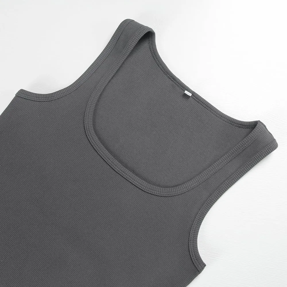 Artfish Women Sleeveless Ribbed Fitted Scoop Neck Full Length Racerback Basic Tank Tops