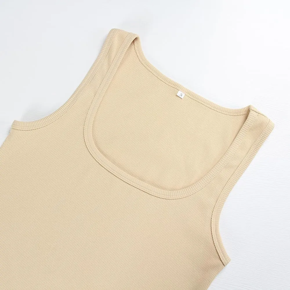 Artfish Women Sleeveless Ribbed Fitted Scoop Neck Full Length Racerback Basic Tank Tops