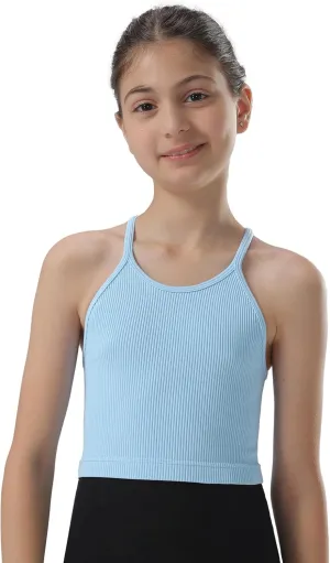 Attifall Girls Ribbed Crop Tank Top Pack Seamless Racerback Cami Tanks for Teen Girl Dance Athletic Cropped Tops