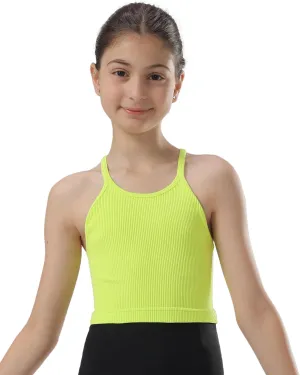 Attifall Girls Ribbed Crop Tank Top Pack Seamless Racerback Cami Tanks for Teen Girl Dance Athletic Cropped Tops