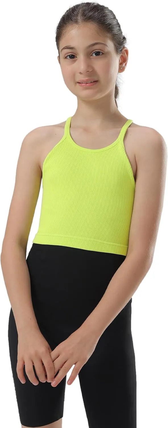Attifall Girls Ribbed Crop Tank Top Pack Seamless Racerback Cami Tanks for Teen Girl Dance Athletic Cropped Tops