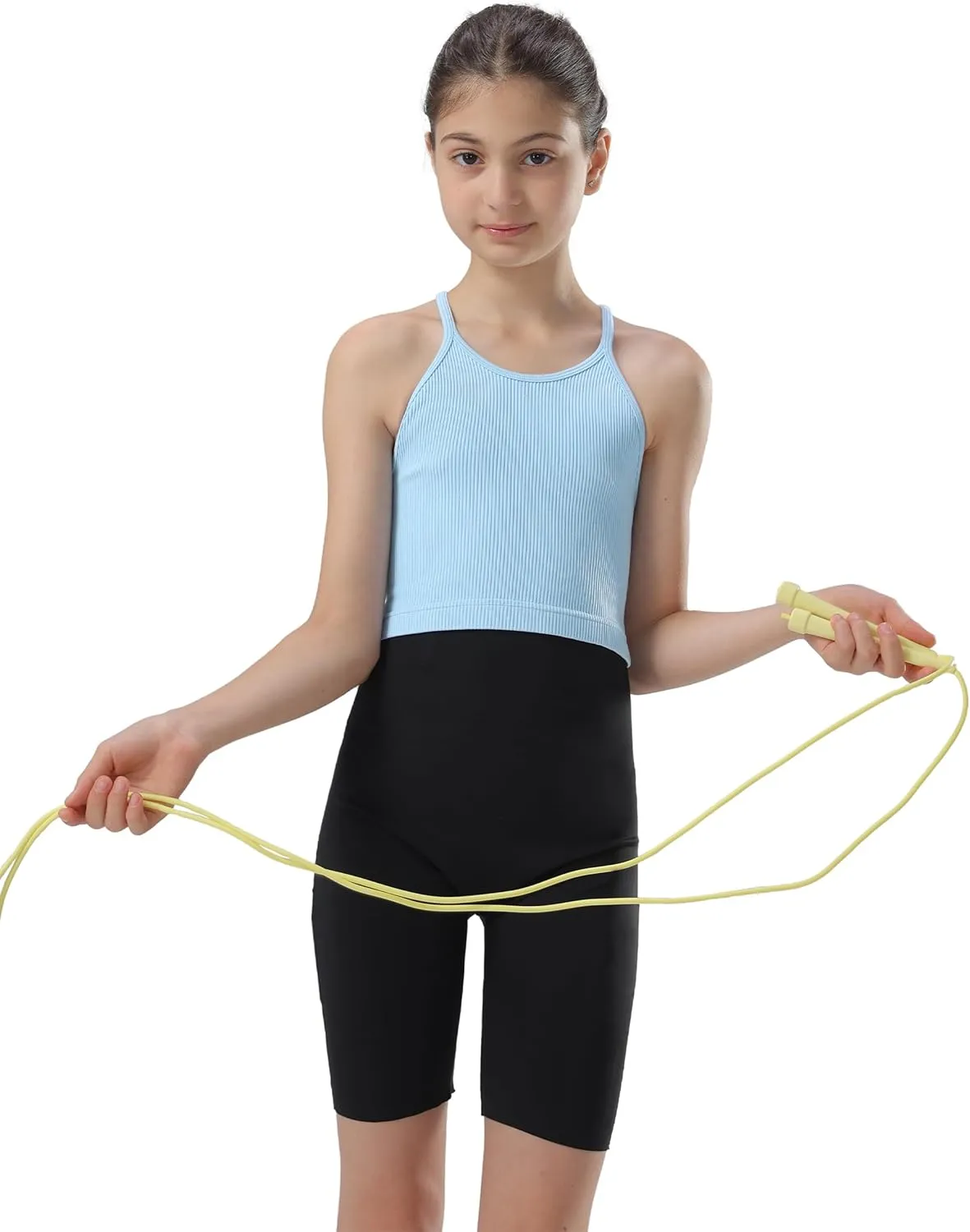 Attifall Girls Ribbed Crop Tank Top Pack Seamless Racerback Cami Tanks for Teen Girl Dance Athletic Cropped Tops