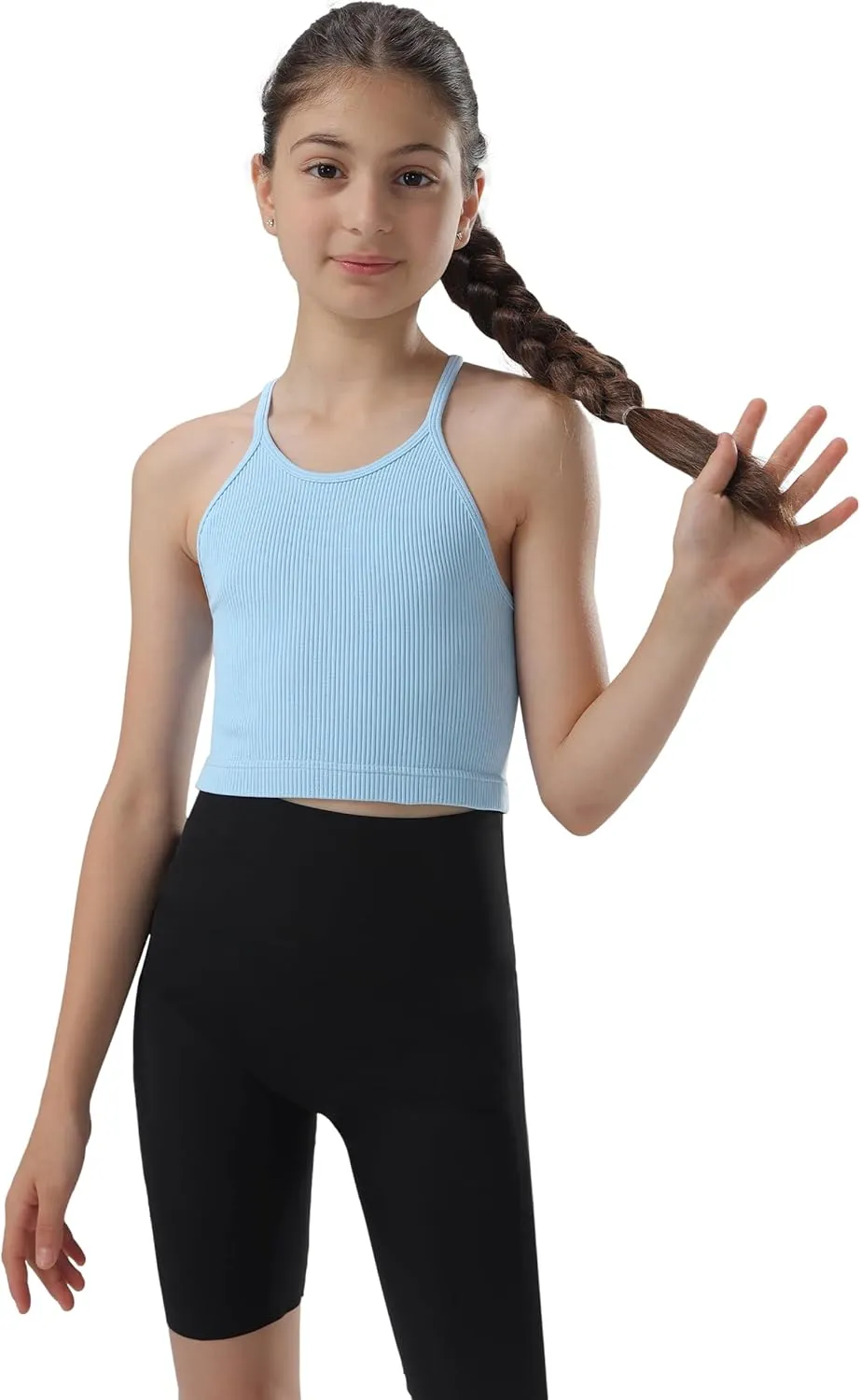 Attifall Girls Ribbed Crop Tank Top Pack Seamless Racerback Cami Tanks for Teen Girl Dance Athletic Cropped Tops