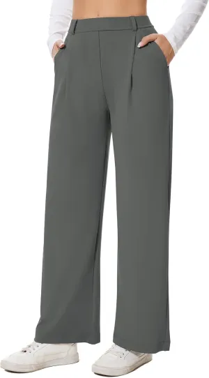 AVAMO Womens Dress Pants Wide Leg Pull On Stretchy Work Pants Women High Waisted Business Casual Trousers with Pockets