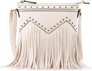 B BRENTANO Vegan Fringed Crossbody Bag with Studs