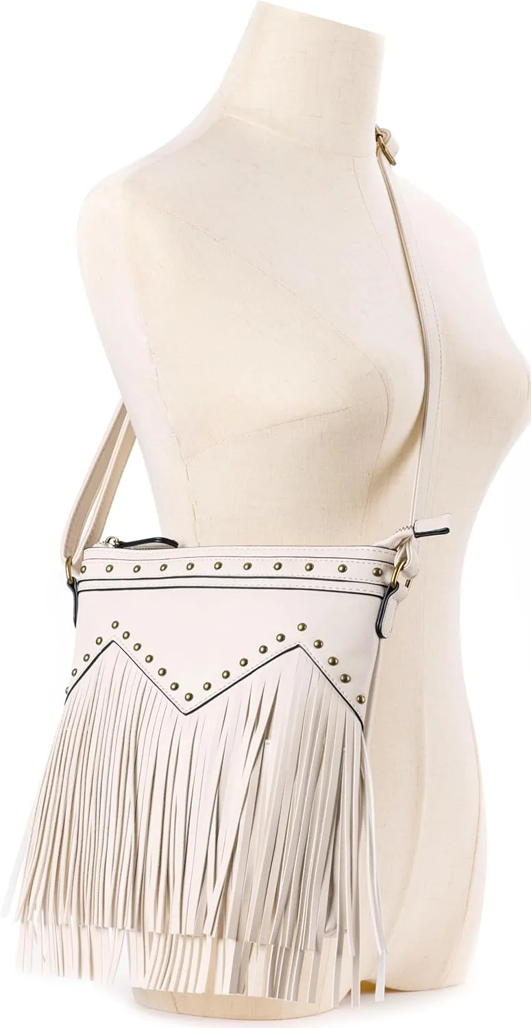 B BRENTANO Vegan Fringed Crossbody Bag with Studs