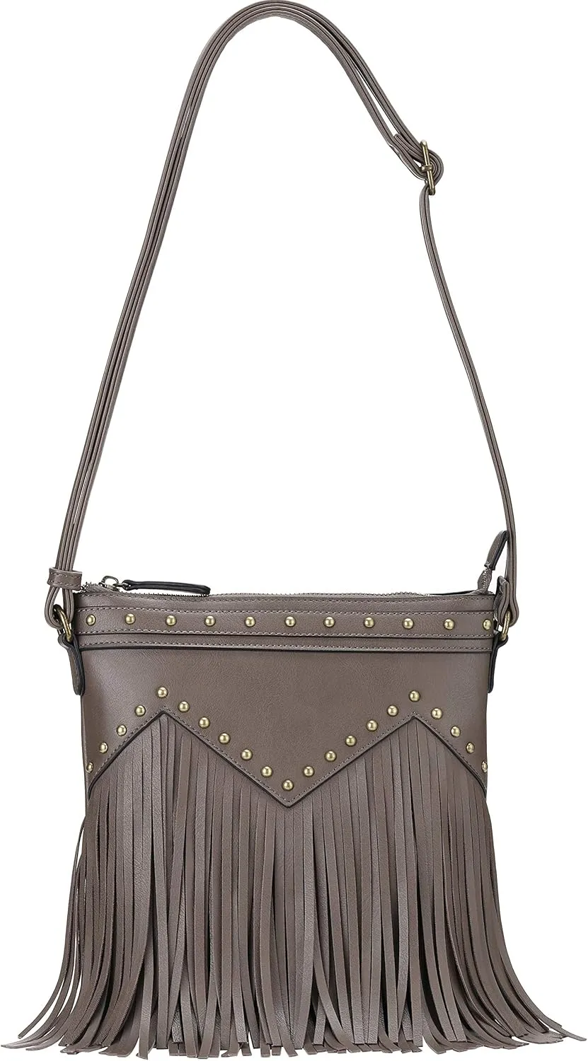 B BRENTANO Vegan Fringed Crossbody Bag with Studs
