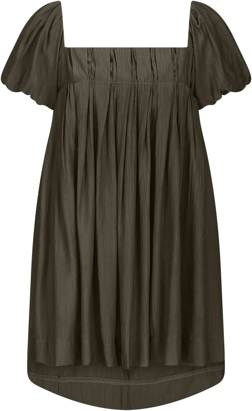 Babydoll Dress for Women 2024 Cute Puff Sleeve Dress Square Neck Short Dress High Waist Ruffle A Line Mini Dresses