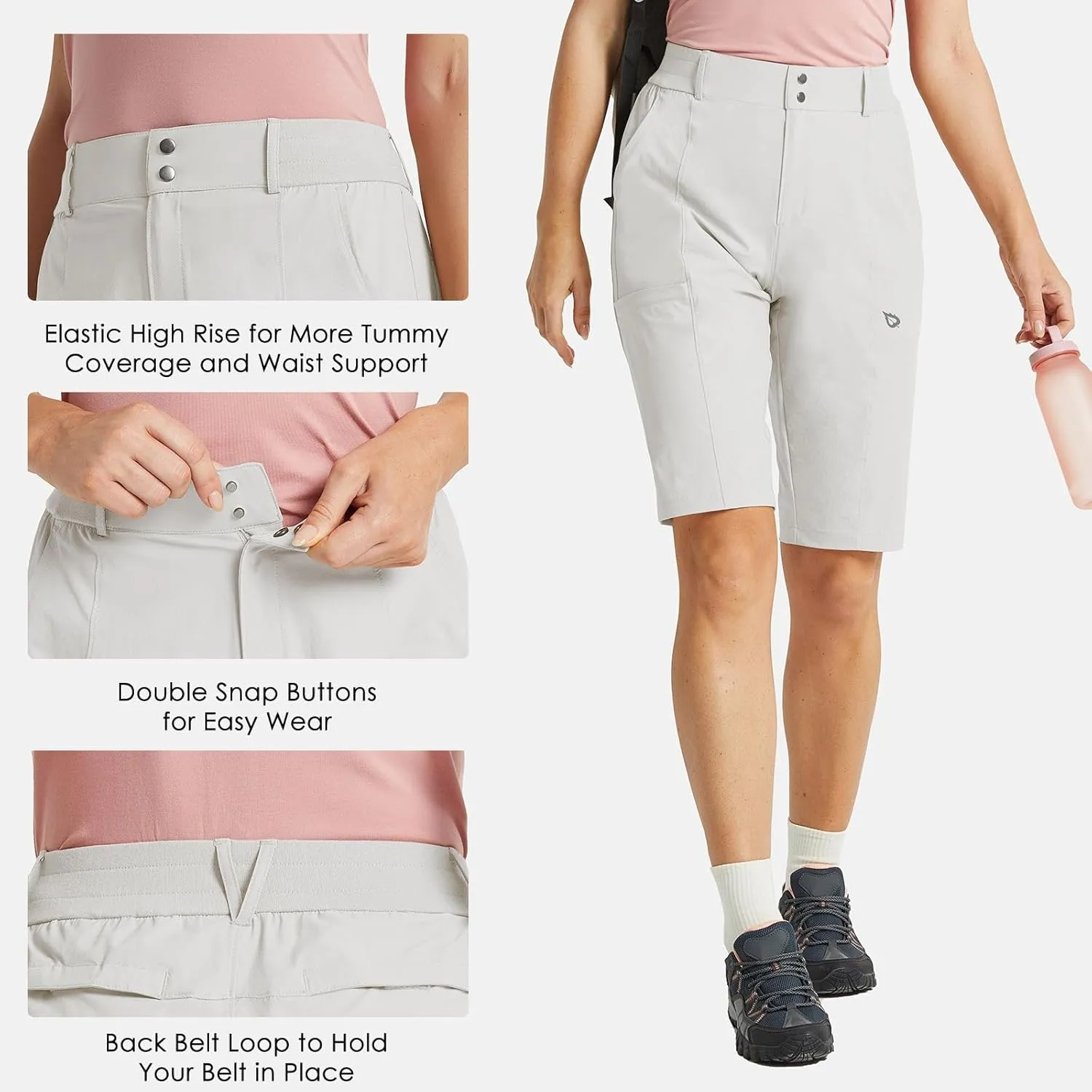 baleaf Women's Bermuda Long Shorts 13" Golf Shorts Knee Length Hiking Quick Dry High Waist Stretch Water Resistant