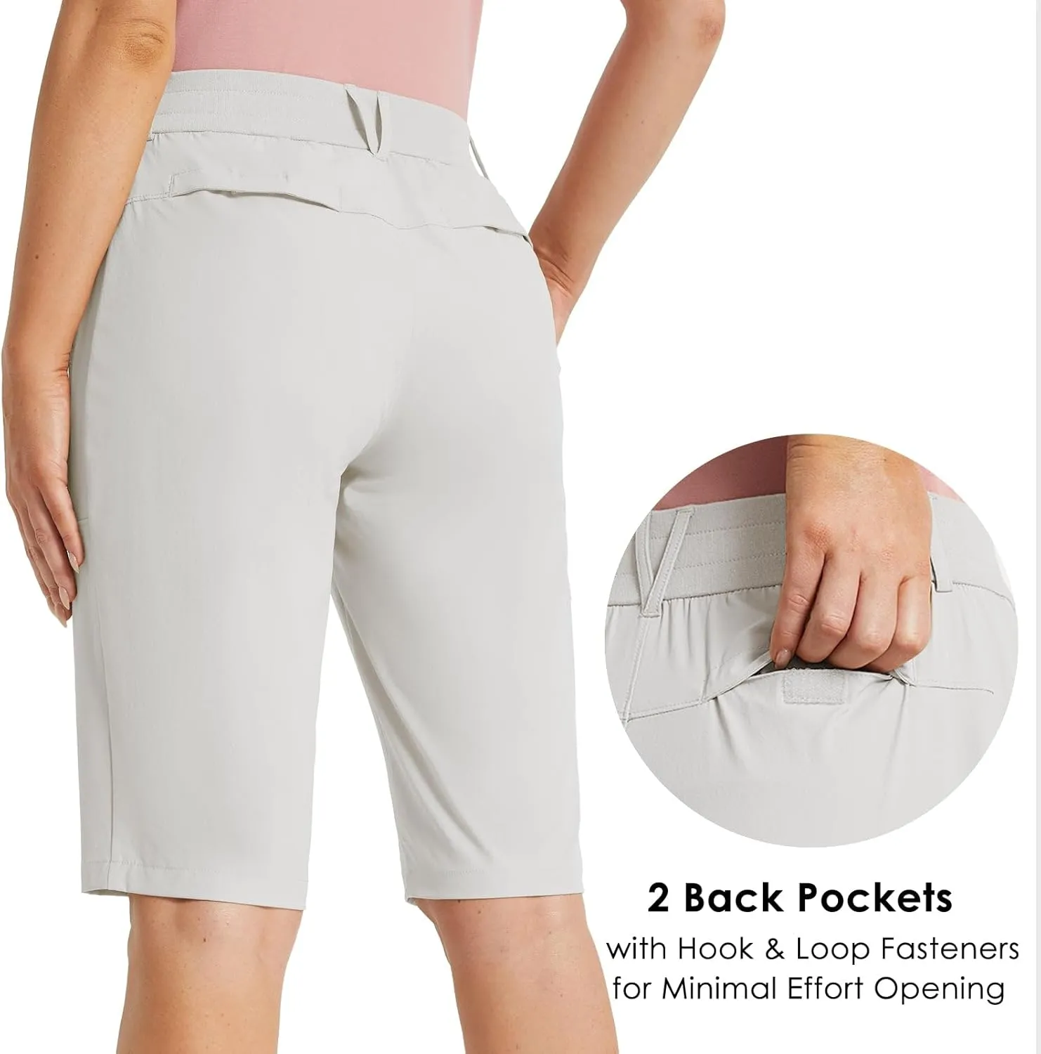 baleaf Women's Bermuda Long Shorts 13" Golf Shorts Knee Length Hiking Quick Dry High Waist Stretch Water Resistant