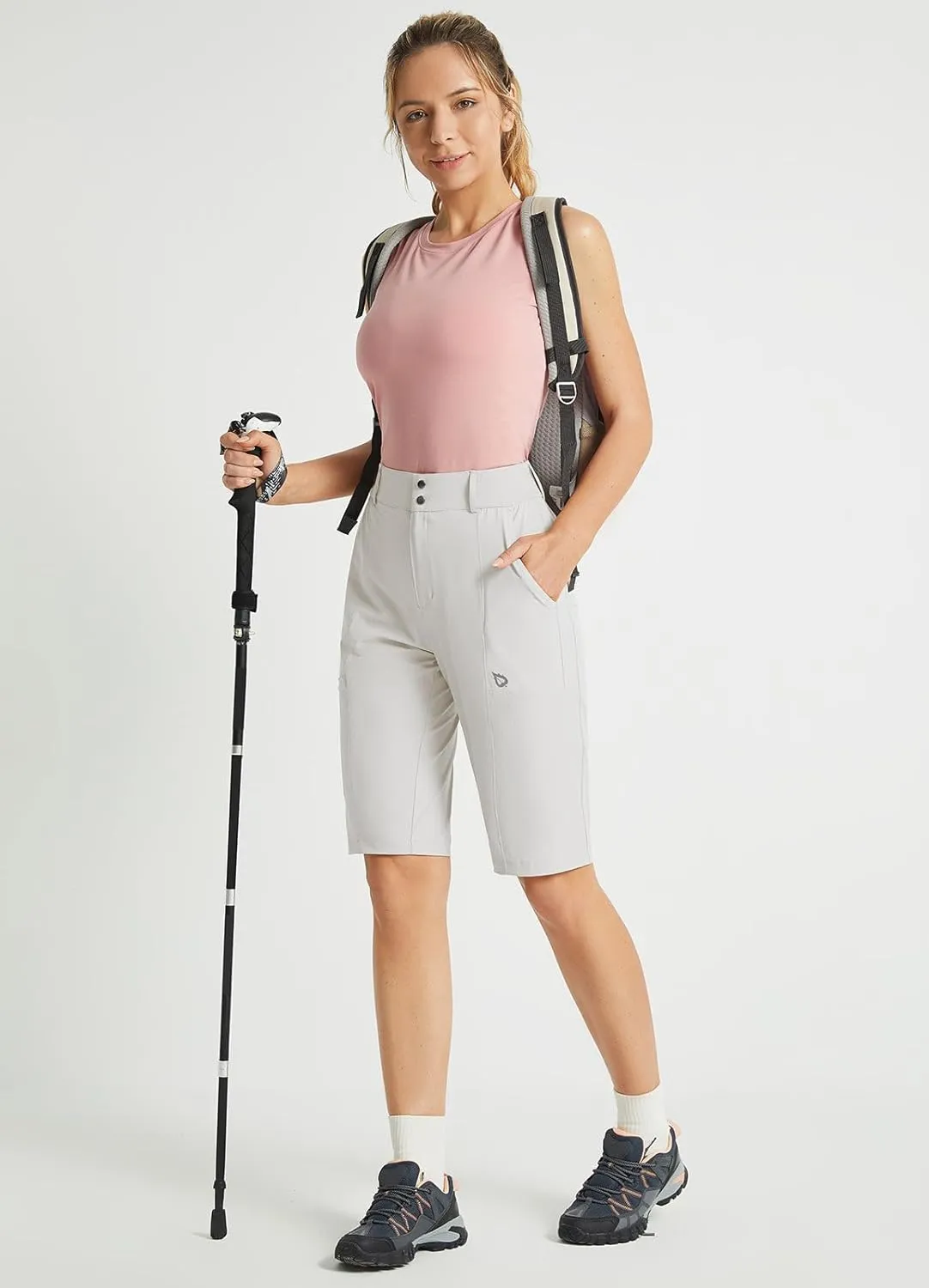 baleaf Women's Bermuda Long Shorts 13" Golf Shorts Knee Length Hiking Quick Dry High Waist Stretch Water Resistant