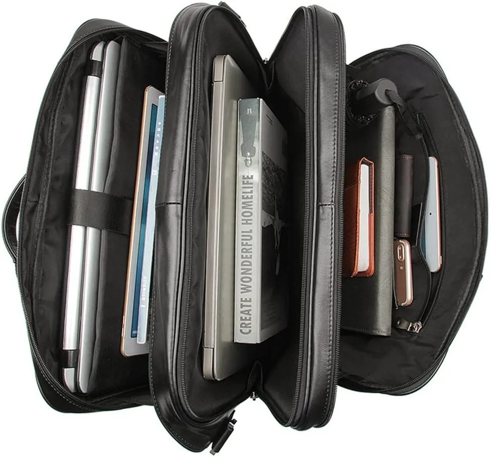 Big Large Coffee Black Brown Leather Men Briefcase Office Messenger Bags 17'' Laptop Portfolio