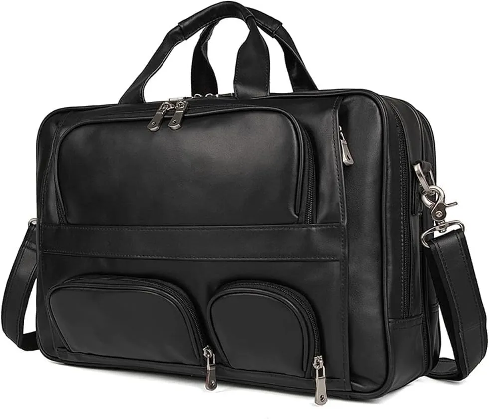Big Large Coffee Black Brown Leather Men Briefcase Office Messenger Bags 17'' Laptop Portfolio
