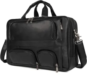 Big Large Coffee Black Brown Leather Men Briefcase Office Messenger Bags 17'' Laptop Portfolio