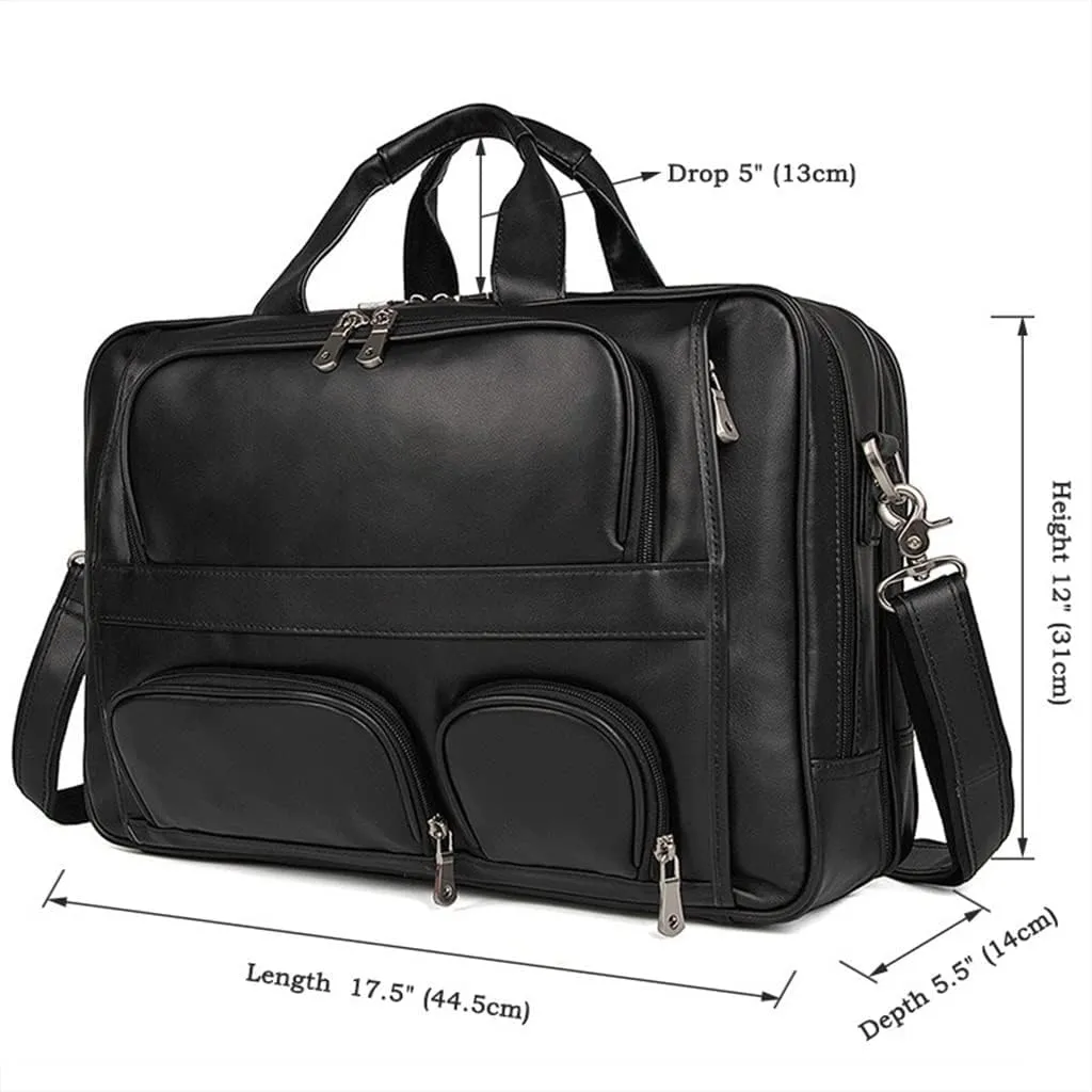 Big Large Coffee Black Brown Leather Men Briefcase Office Messenger Bags 17'' Laptop Portfolio(Coffee)