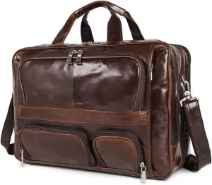 Big Large Coffee Black Brown Leather Men Briefcase Office Messenger Bags 17'' Laptop Portfolio(Coffee)