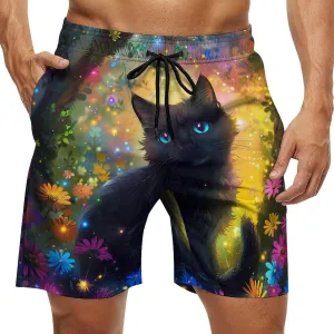 Black Cat Men's Swim Trunks Quick Dry Board Shorts Breathable Summer Beach Shorts Bathing Suits